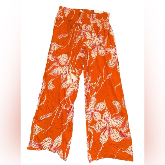 NWT Maurices Orange Floral Wide Leg Flowy Pants Sz Large Vacation Wear - Picture 8 of 8